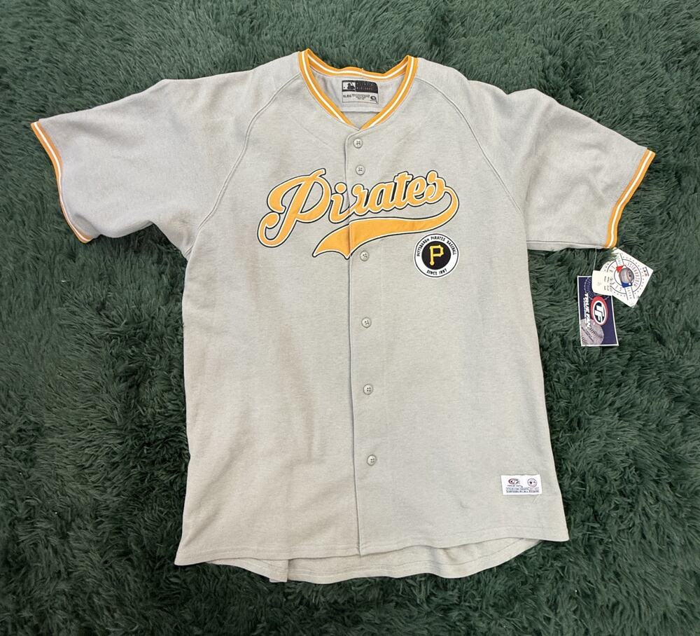 True Fan MLB Pittsburgh Pirates Gray Baseball Button-Up Jersey Men's XL NWT